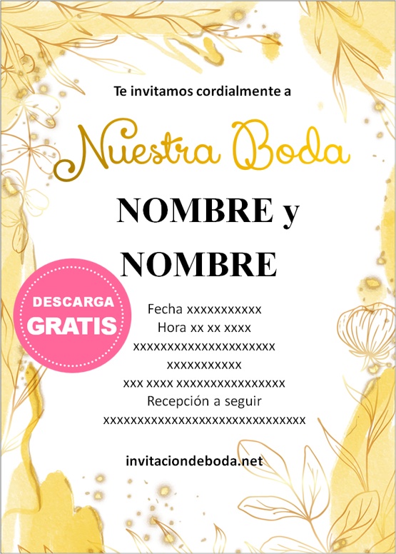 Invitaciones de boda con Dorado